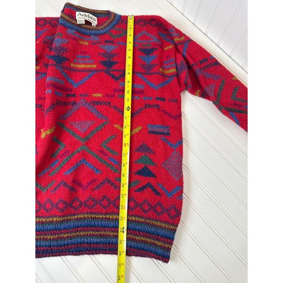Artelana Vintage Red Alpaca Handknit Sweater Cabin UNISEX Sz M Mens Womens L - Picture 3 of 5